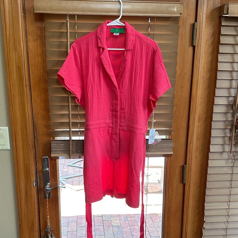 Chic Coral Short-Sleeve Jumpsuit